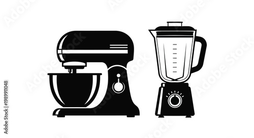 Kitchen appliances a stand mixer and blender in black silhouette