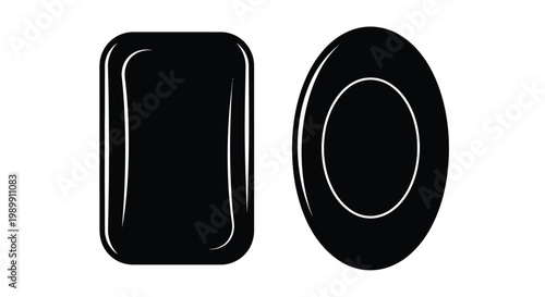 Two black soap shapes a rectangular and oval in silhouette