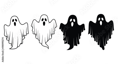 Four ghostly apparitions shown in varying shades a spooky silhouette