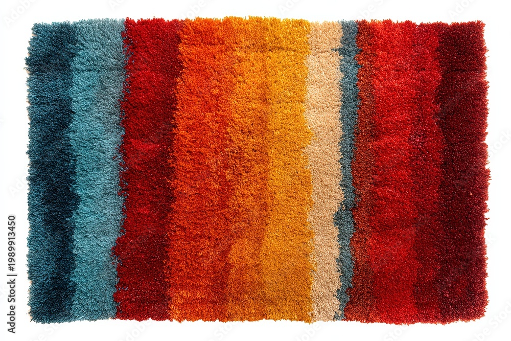 Obraz premium A vibrant multi-colored shag rug bursts with captivating hues, its textured surface adding warmth and artistic flair to any modern space.