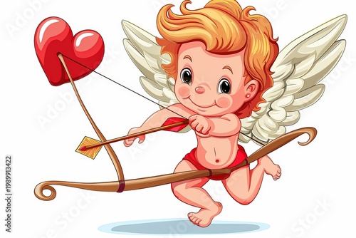 Cupid, the charming cherub of love, aims his arrow at the heart with a bow, embodying the essence of romance and affection. A delightful cartoon depiction of the mythical figure.