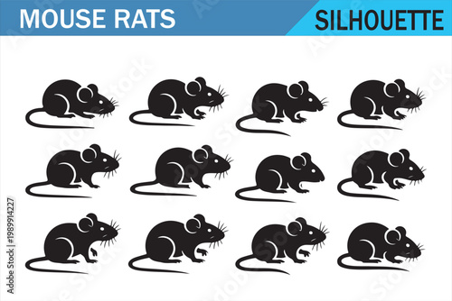 Isolated rodent silhouettes with mouse and rat pose variations