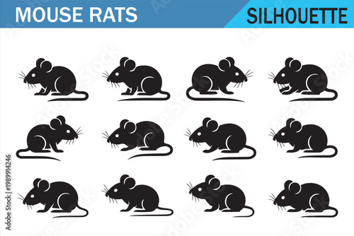 Mouse and rat profile silhouettes collection in simple black style