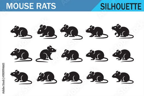 Black mouse rat silhouettes bundle with multiple rodent variations