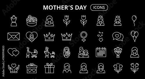 Mother's Day icons showcase various symbols and gifts on display