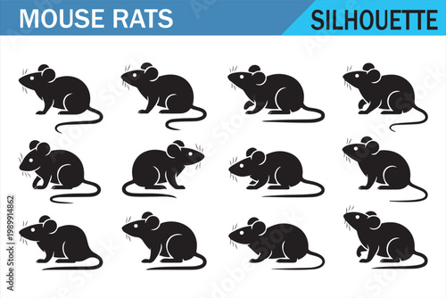 Mouse and rat animal silhouettes set for pest and wildlife themes