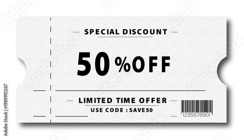 a special discount ticket with a barcode on a white background