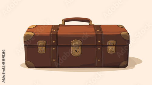Digital illustration of a brown vintage suitcase with a leather handle and metallic detailing