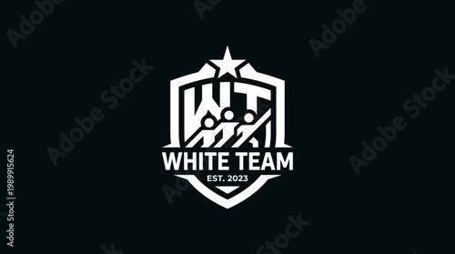 The White Team logo features a shield with three figures and a star on a black background.