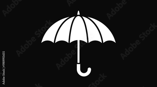 A white umbrella stands alone on a black background.