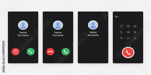 Mobile Call Interface Screen Set with Incoming Outgoing Contact and Dial Options for Smartphone Communication App UI Design