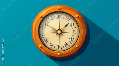 A detailed illustration of a compass against a turquoise backdrop with a long shadow