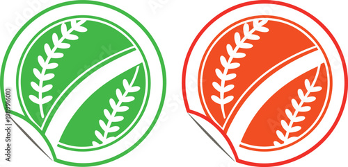 Green and red glossy recycling symbol stickers with peel effect