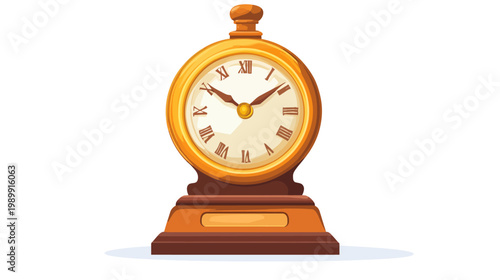 A cartoon depiction of a vintage table clock with a gold face and Roman numerals