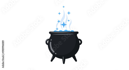 a black cauldron with blue smoke.