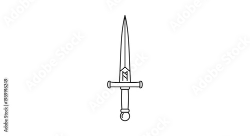 A black and white line drawing of dagger.