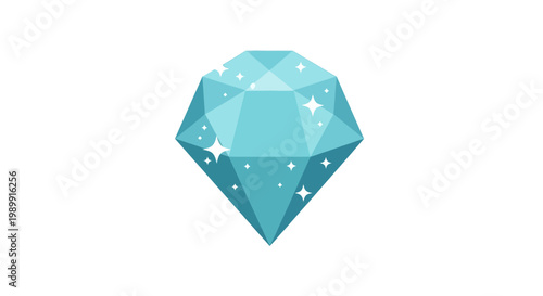 A sparkling blue diamond on white background.