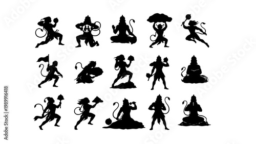 Hanuman Jayanti, Hanuman G silhouette set , vector illustration,PNG transparent background,