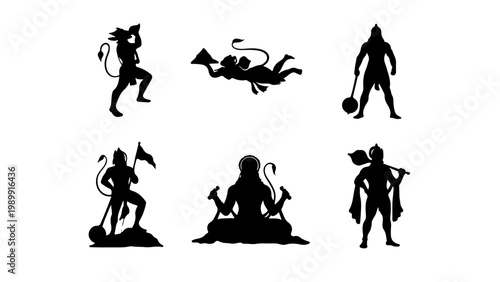 Hanuman Jayanti, Hanuman G silhouette set , vector illustration,PNG transparent background,