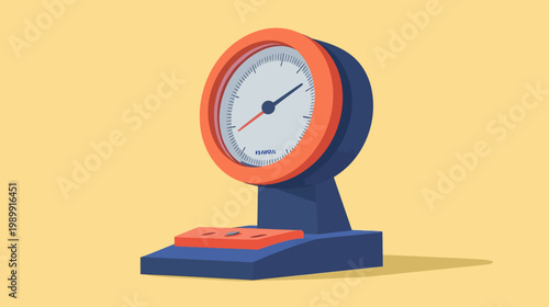 Digital illustration of a gauge instrument with a dial and needle, in a minimalist style