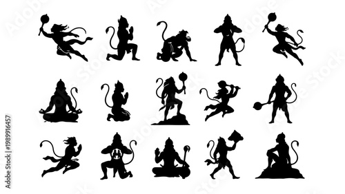 Hanuman Jayanti, Hanuman G silhouette set , vector illustration,PNG transparent background,