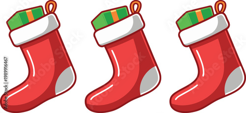 3 d glossy red christmas stocking with multicolored gift boxes