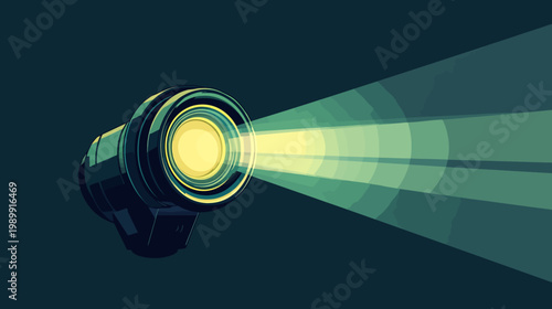 Pixelated artwork depicts a side view of a spotlight illuminating a dark background with a beam