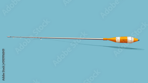Stylized digital illustration of an orange and white fishing rod with a blue background