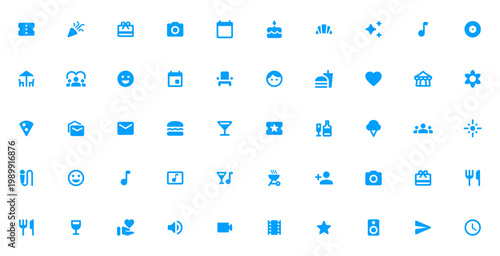 Professional Blue Minimalist Icon Set for Events Party Food and Social Media Marketing
