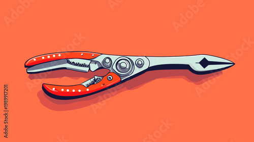 Illustration of pliers, a tool with red handles and metal jaws, on an orange background