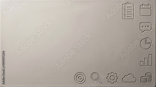 Embossed business icons border background with wide copy space for website header presentation banner and dashboard cover