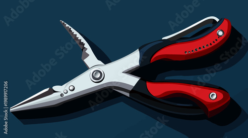 Pixelated illustration of a metal and red-handled pliers tool with shadows on a dark blue background