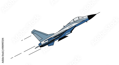 A powerful grey and blue supersonic fighter jet climbs rapidly into the clear white sky during a high speed military aerial maneuver mission today.