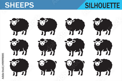 Sheep profile silhouettes collection for agriculture and livestock design