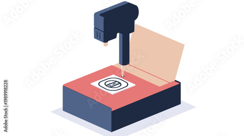 Isometric view of a 3D printer in operation, depicting technology and industry