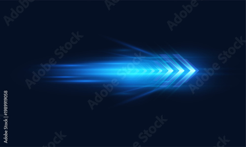 Canvastavla A glowing blue arrow with a fast-moving effect and multi-layered light trails against a dark background
