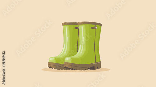 A pair of green wellington boots, rendered with clean lines, in a simple flat style