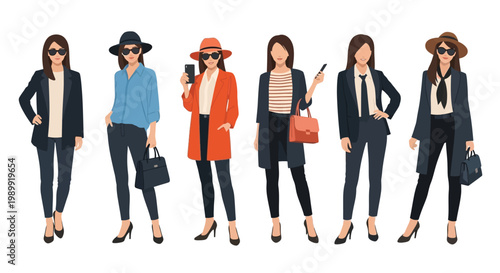 A collection of fashionable women in diverse business and casual attire