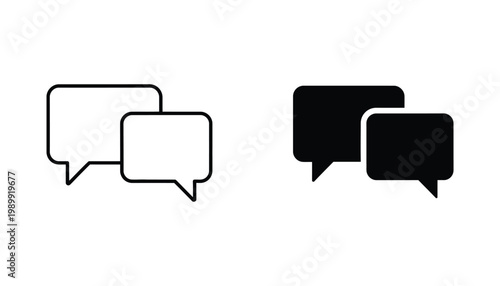 Speech bubble icon set featuring chat conversation interface elements in outline and solid glyph styles for messaging app and communication platform branding design projects