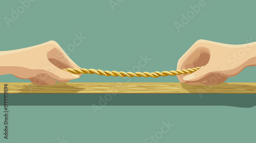 Illustration of two hands pulling on a rope. The hands grasp the rope, in a tug-of-war