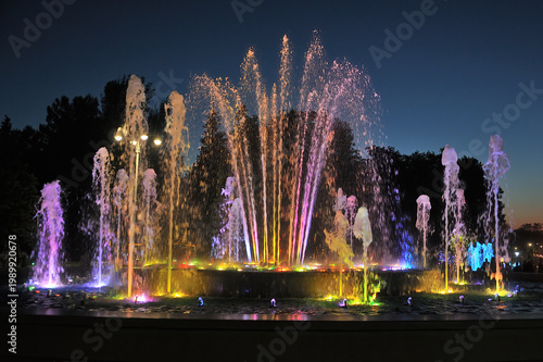 Tableau sur toile Light and music fountain in Anapa park at night.