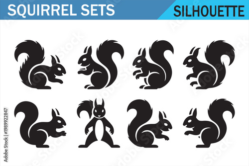 Bushy tail squirrel silhouette bundle with varied wildlife poses