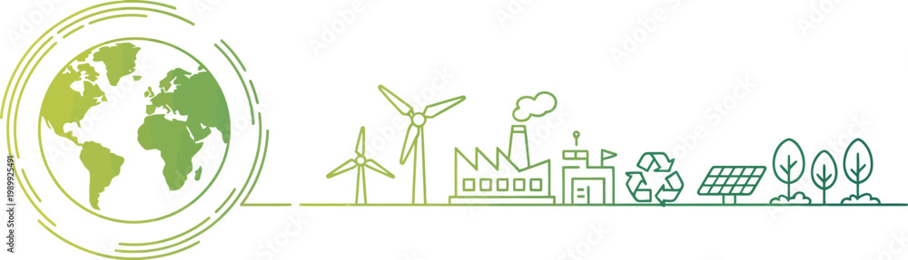 Obraz premium Environmental sustainability concept with globe and green energy icons Keywords: earth, globe