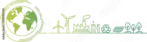 Environmental sustainability concept with globe and green energy icons Keywords: earth, globe