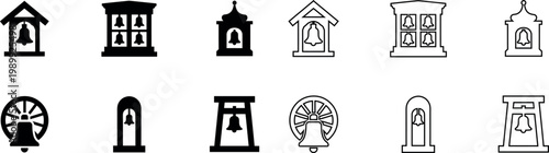 Cuadro en lienzo Collection of bell icons representing various architectural styles and designs f