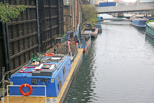 Narrow boats moored on a Canal in London	