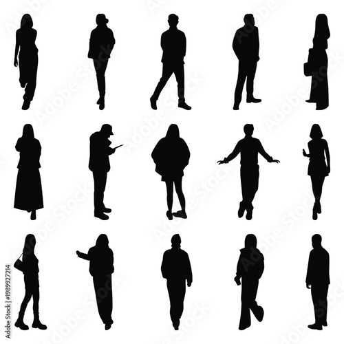 Vector collection set of individual people silhouettes.