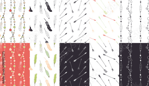 Seamless Patterns Featuring Arrows and Feathers background