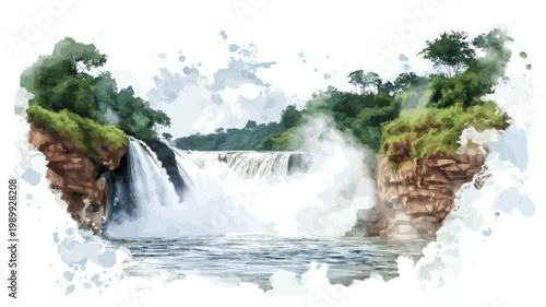 Murchison Falls. Murchison Falls hand drawn watercolor illustration on white background