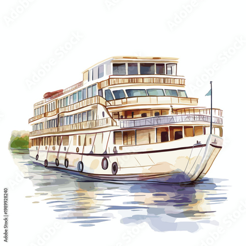 Nile River Cruises. Nile River Cruises hand drawn watercolor illustration on white background